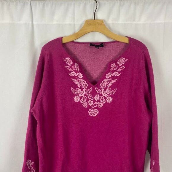 Susan Graver Pink Split Neck Jacquard Sweater Women's XL - Picture 4 of 12